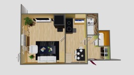1 toalise korteri 3D pilt ülaltvaade